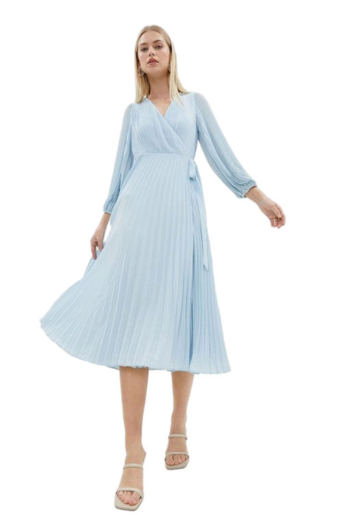 Jacques Vert Pale Blue Petite Hem Sweep Pleated Maxi Wrap Dress BCC02432