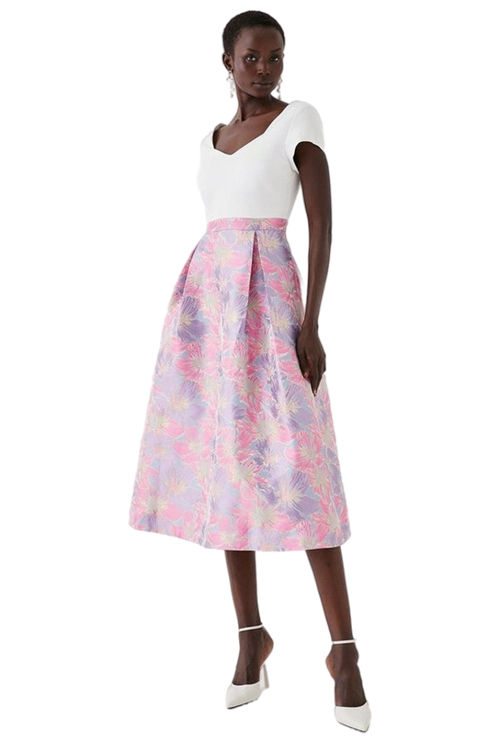 Jacques Vert Pink 2 In 1 Midi Dress With Ponte Top & Jacquard Skirt BCC05884
