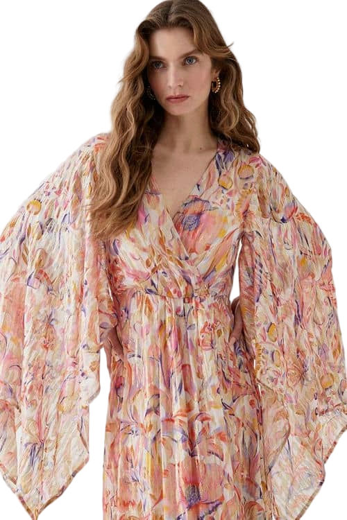 Jacques Vert Pink Alexandra Farmer Metallic Volume Sleeve Maxi Dress BCC05254
