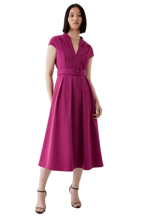 Jacques Vert Pink Belted Full Skirt Midi Dress BCC05482