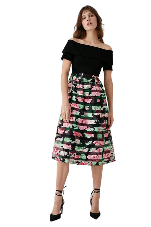 Jacques Vert Pink Burnout Stripe And Ponte Bardot Dress ACC02515
