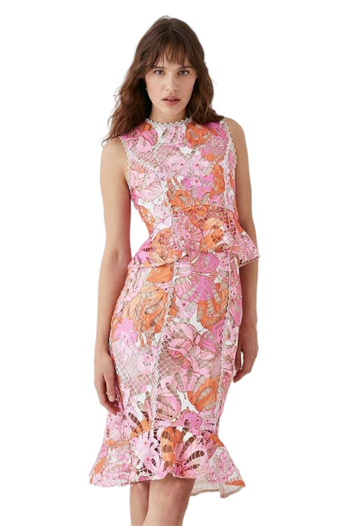 Jacques Vert Pink Lace Midi Dress With Cut Out Back BCC05587