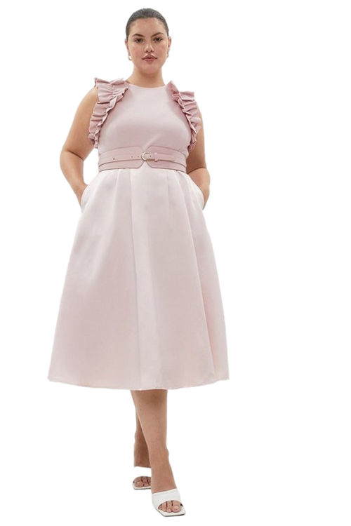 Jacques Vert Pink Plus Size Belted Frill Detail Midi Dress BCC02487