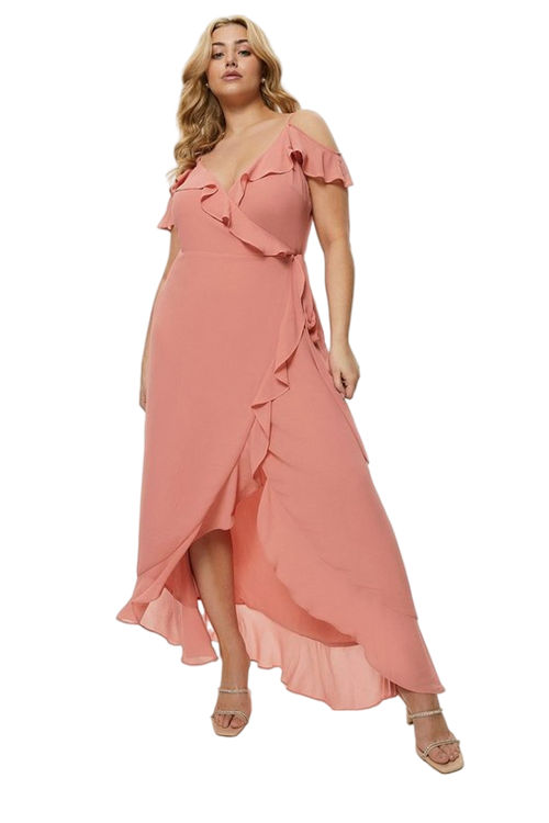 Jacques Vert Pink Plus Size Cold Shoulder Wrap Front Dress BCC00271