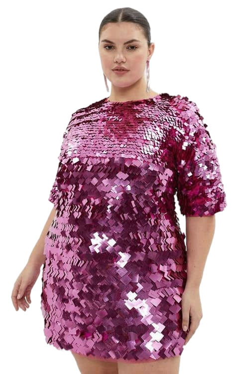 Jacques Vert Pink Plus Size Premium Square Sequin T Shirt Dress BCC03752