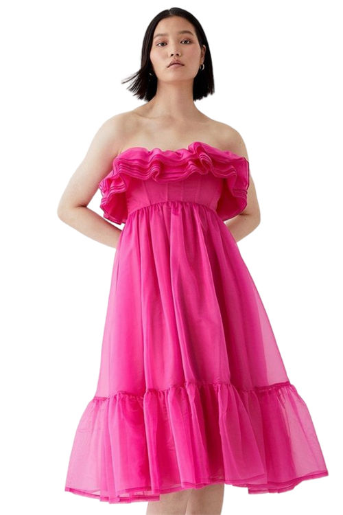 Jacques Vert Pink Ruffle Top Organza Midi Dress BCC05343