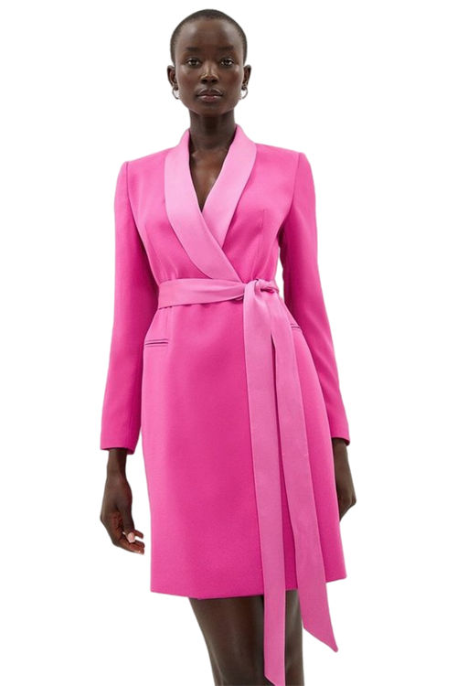 Jacques Vert Pink Tuxedo Tie Waist Mini Dress ACC02466