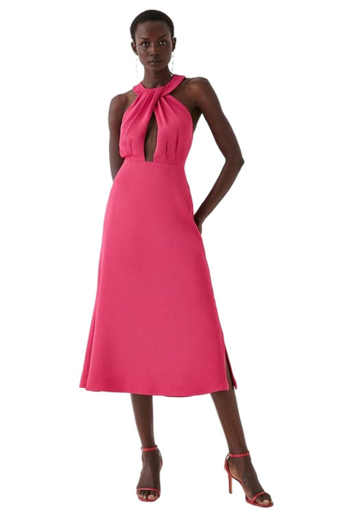 Jacques Vert Pink Twist Neck Midi Dress BCC05576