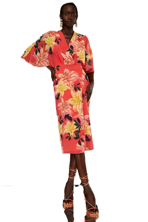 Jacques Vert Print And Beadwork Kimono Wrap Dress BCC01480