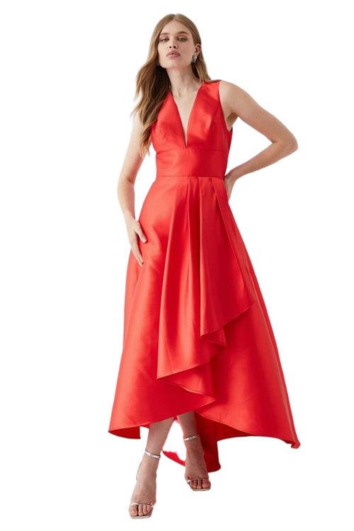 Jacques Vert Red Plunge Neck Waterfall Gown BCC05873