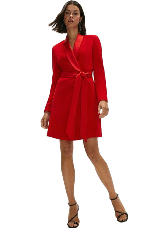 Jacques Vert Red Tuxedo Tie Waist Mini Dress ACC02466