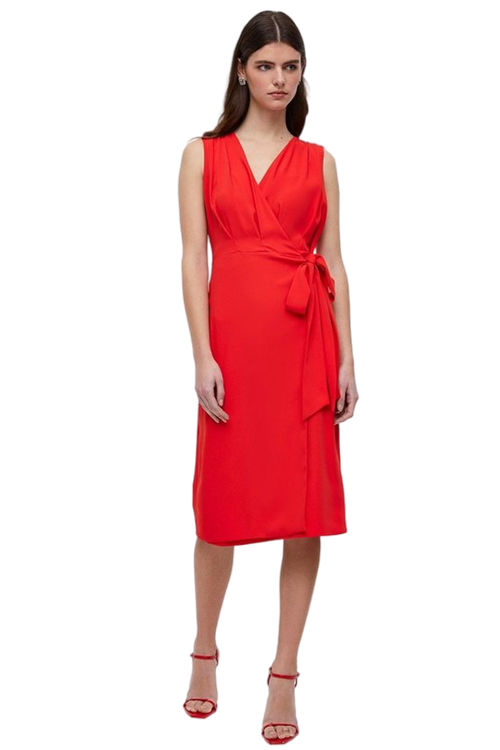 Jacques Vert Red Wrap Top Pencil Skirt Midi Dress BCC03889