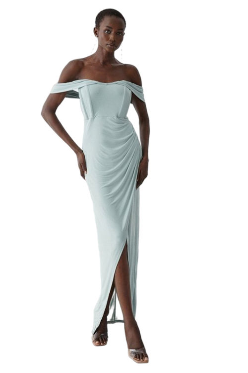 Jacques Vert Sage Bardot Slinky Jersey Bridesmaids Maxi Dress BCC05010