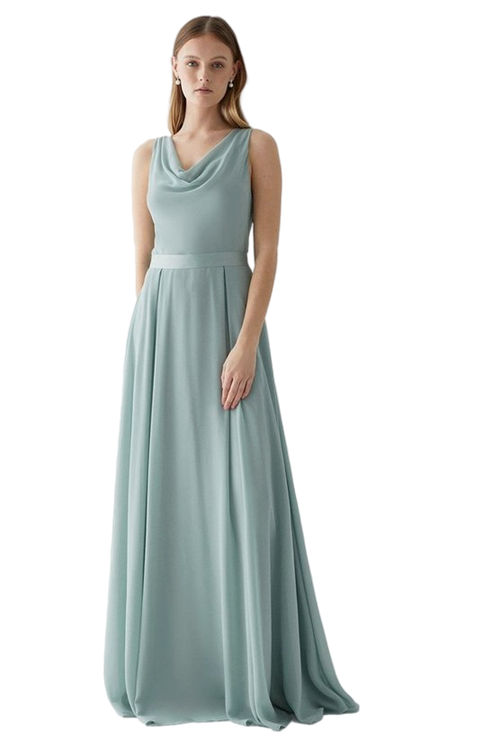Jacques Vert Sage Georgette Cowl Bridesmaid Maxi Dress With Removable Belt BCC04764