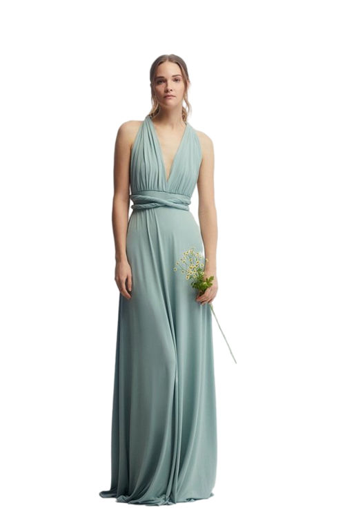 Jacques Vert Sage Multiway Slinky Jersey Bridesmaids Maxi Dress BCC04492