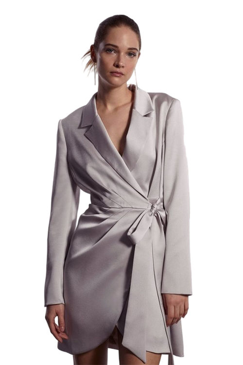 Jacques Vert Silver Drape Wrap Front Blazer Dress BCC03929