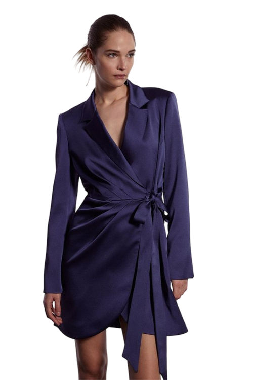 Jacques Vert Slate Blue Drape Wrap Front Blazer Dress BCC03929