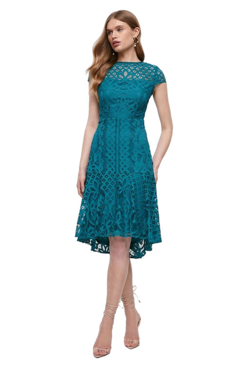 Jacques Vert Teal Capped Sleeve Lace Dress ACC02604
