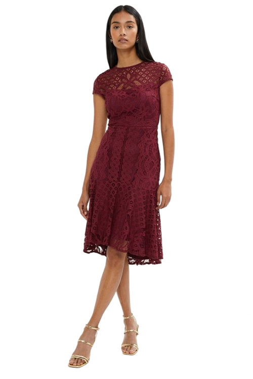 Jacques Vert Wine Capped Sleeve Lace Dress ACC02604