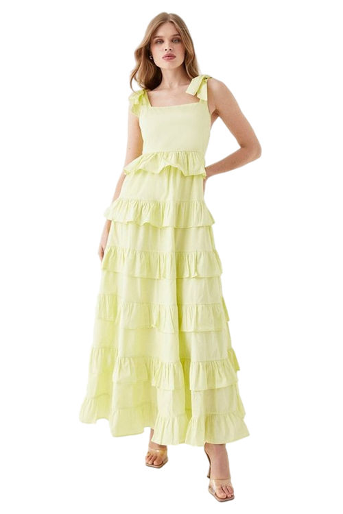 Jacques Vert Yellow Cotton Tiered Ruffle Tie Strap Maxi Dress BCC05420