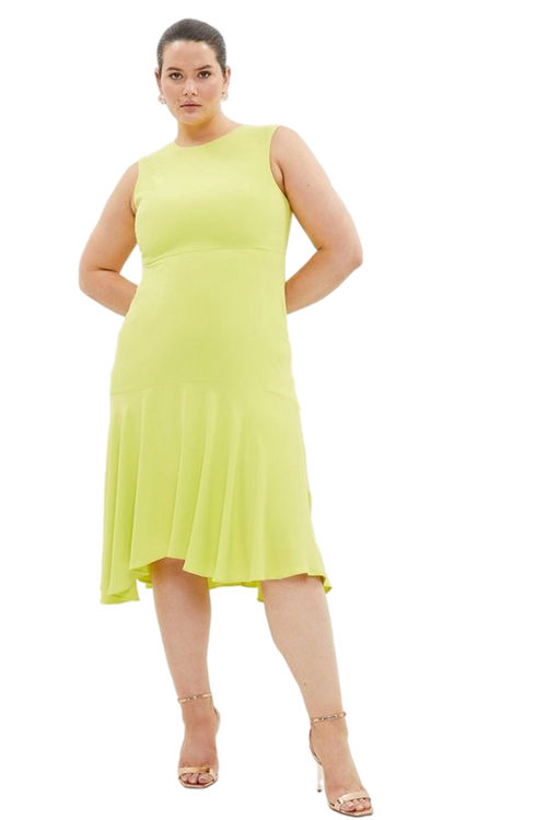Jacques Vert Yellow Plus Size Dropped Hem Flowing Skirt Midi Dress BCC01770